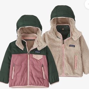 Patagonia Tribble Reversible jacket - 12-18 months. VGUC. Green pink